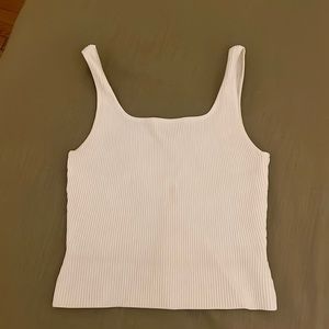 Aritzia Babaton Sculpt Knit Square Neck Tank Top in White - Size M